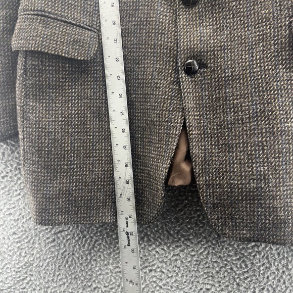 VINTAGE‎ Tweed Jacket Mens 42L Brown Herringbone Wool 2 Button Sport Coat Retro - Picture 12 of 16